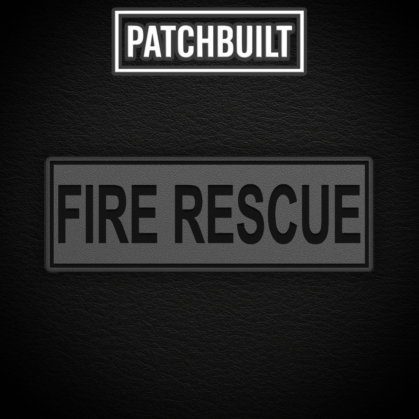 FIRE RESCUE – Large Gray Leatherette Patch (Hook & Loop or Iron-On)