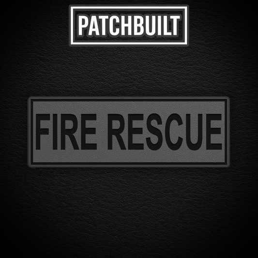 FIRE RESCUE – Large Gray Leatherette Patch (Hook & Loop or Iron-On)