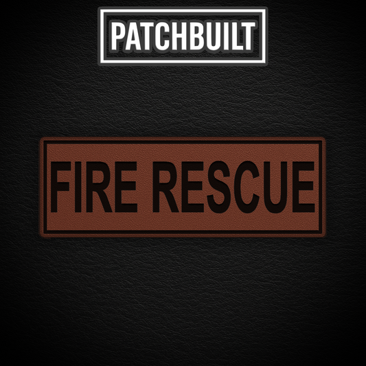 FIRE RESCUE – Large Brown Leatherette Patch (Hook & Loop or Iron-On)