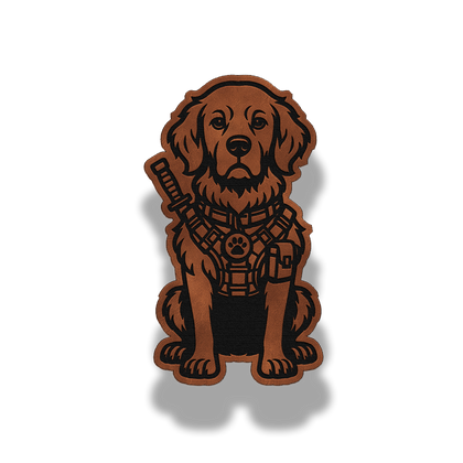 Tactical Golden Retriever dog leatherette morale patch in saddle chestnut