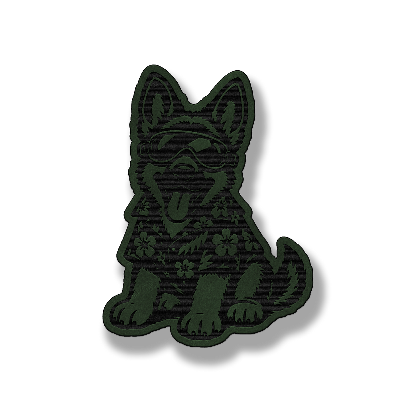 Beach German Shepherd dog patch in saddle green leatherette