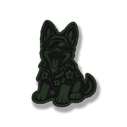 Beach German Shepherd dog patch in saddle green leatherette