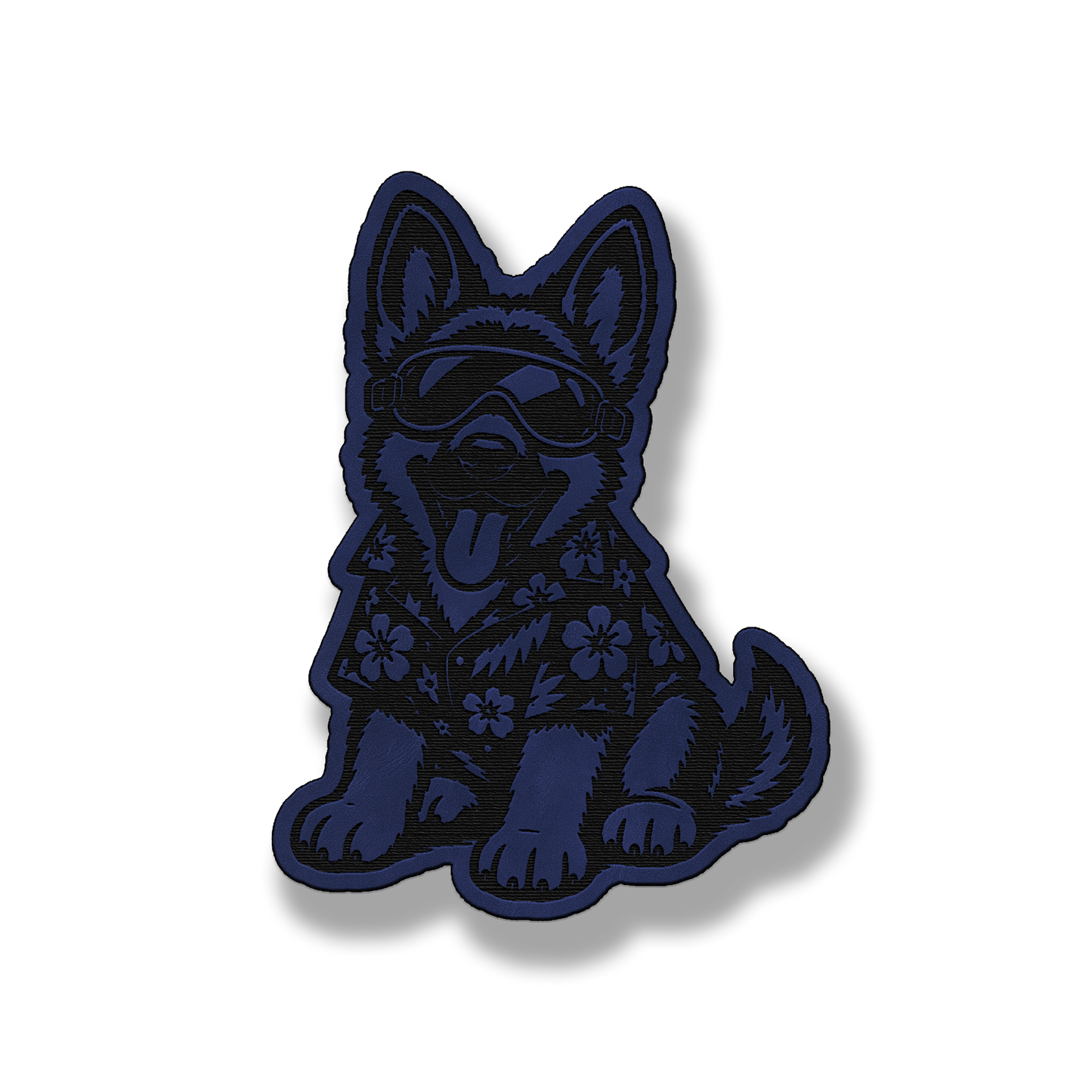 Beach German Shepherd dog patch in saddle blue leatherette