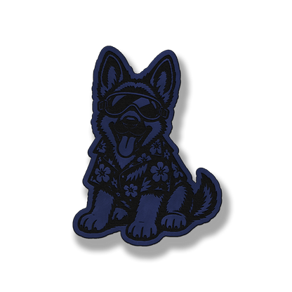 Beach German Shepherd dog patch in saddle blue leatherette
