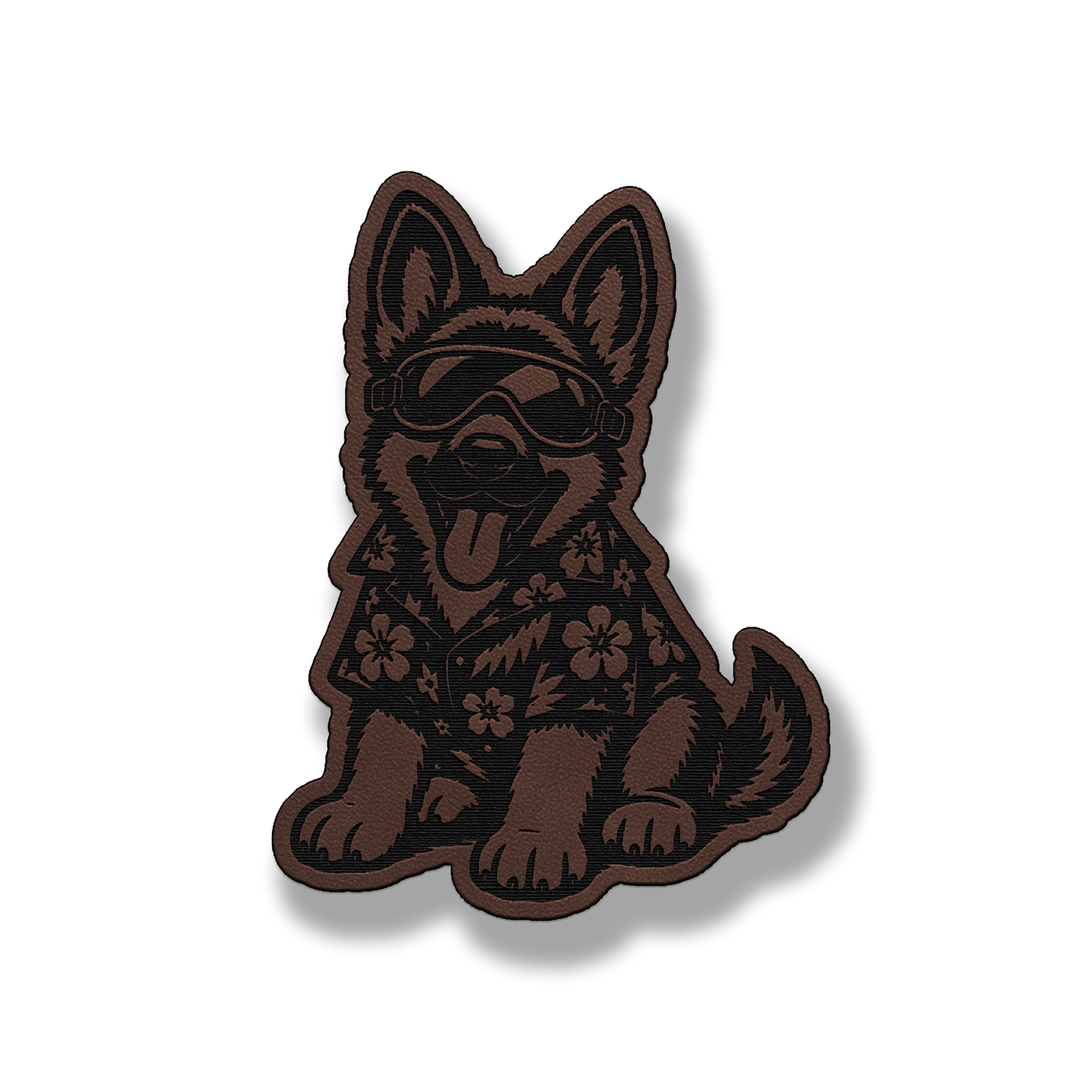 Beach German Shepherd dog patch in classic light brown leatherette