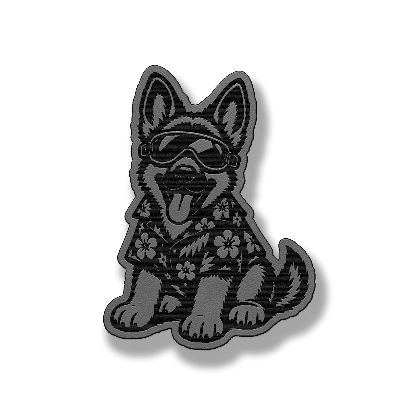 Beach German Shepherd dog patch in classic gray leatherette