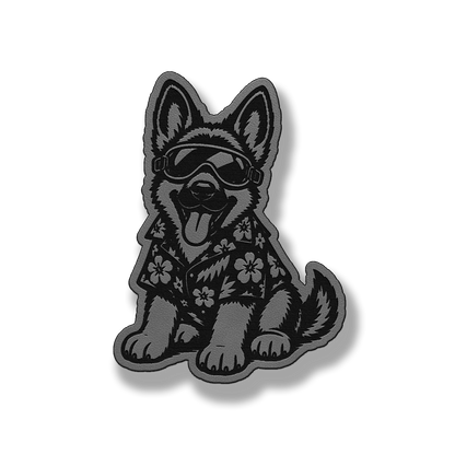 Beach German Shepherd dog patch in classic gray leatherette