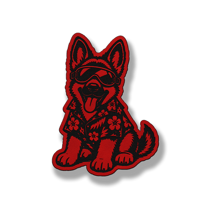 Beach German Shepherd dog patch in classic red leatherette