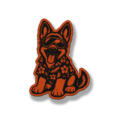 Beach German Shepherd dog patch in classic orange leatherette