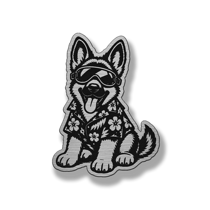 Beach German Shepherd dog patch in silver acrylic