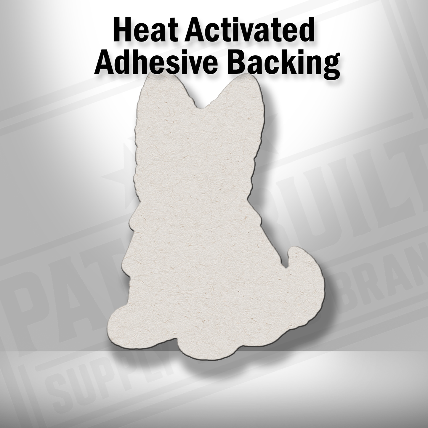 Heat-activated adhesive backing shown on Beach German Shepherd patch