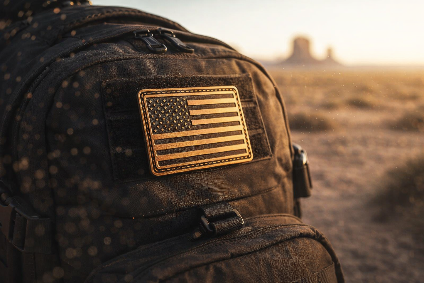 SMALL BATCH - Brushed Gold & Black American Flag Patch – Hook Backed