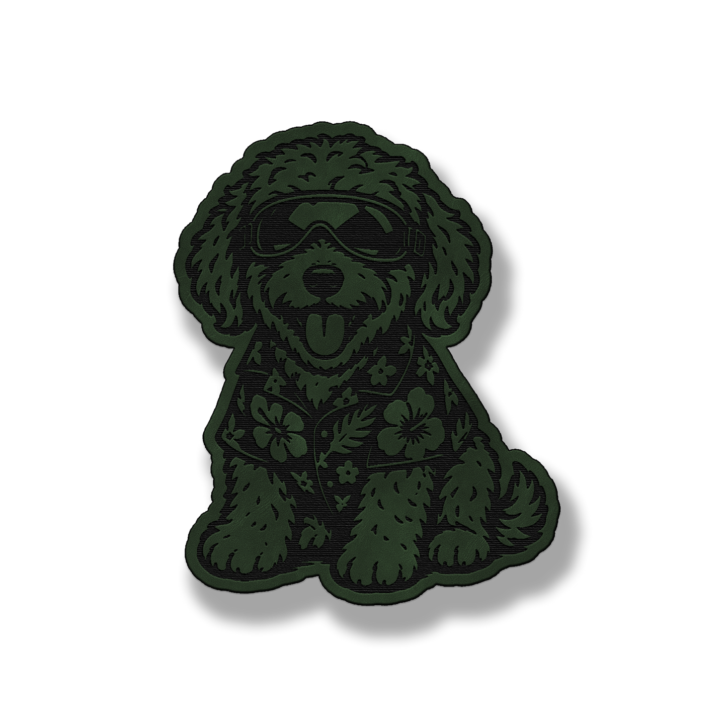 Beach Golden Doodle dog patch in saddle green leatherette