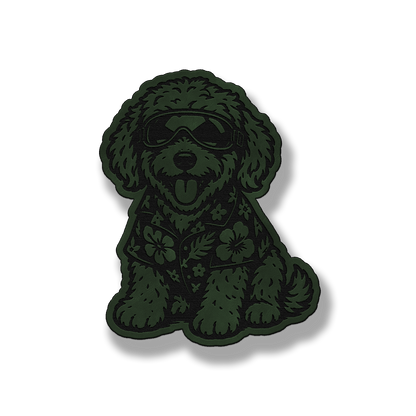 Beach Golden Doodle dog patch in saddle green leatherette