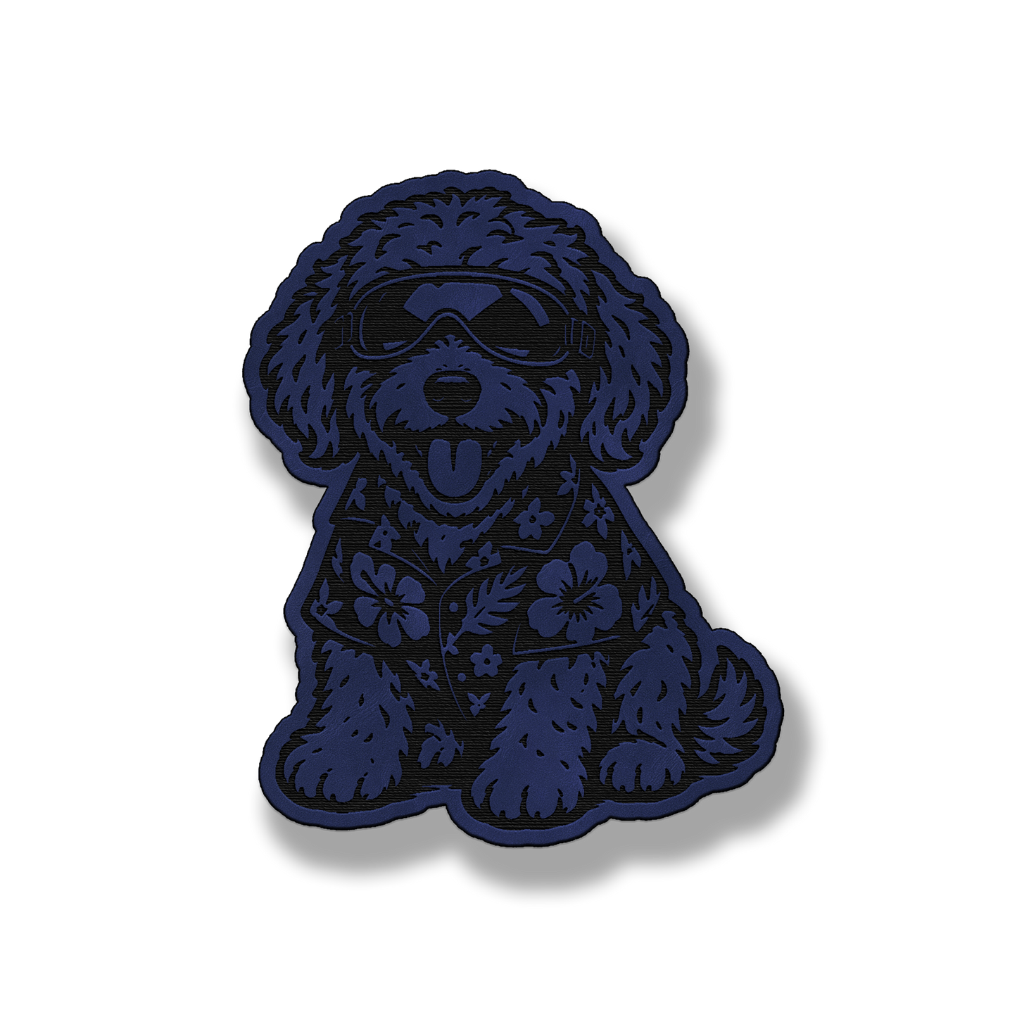 Beach Golden Doodle dog patch in saddle blue leatherette