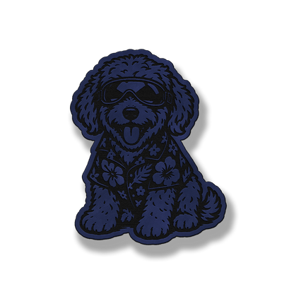 Beach Golden Doodle dog patch in saddle blue leatherette