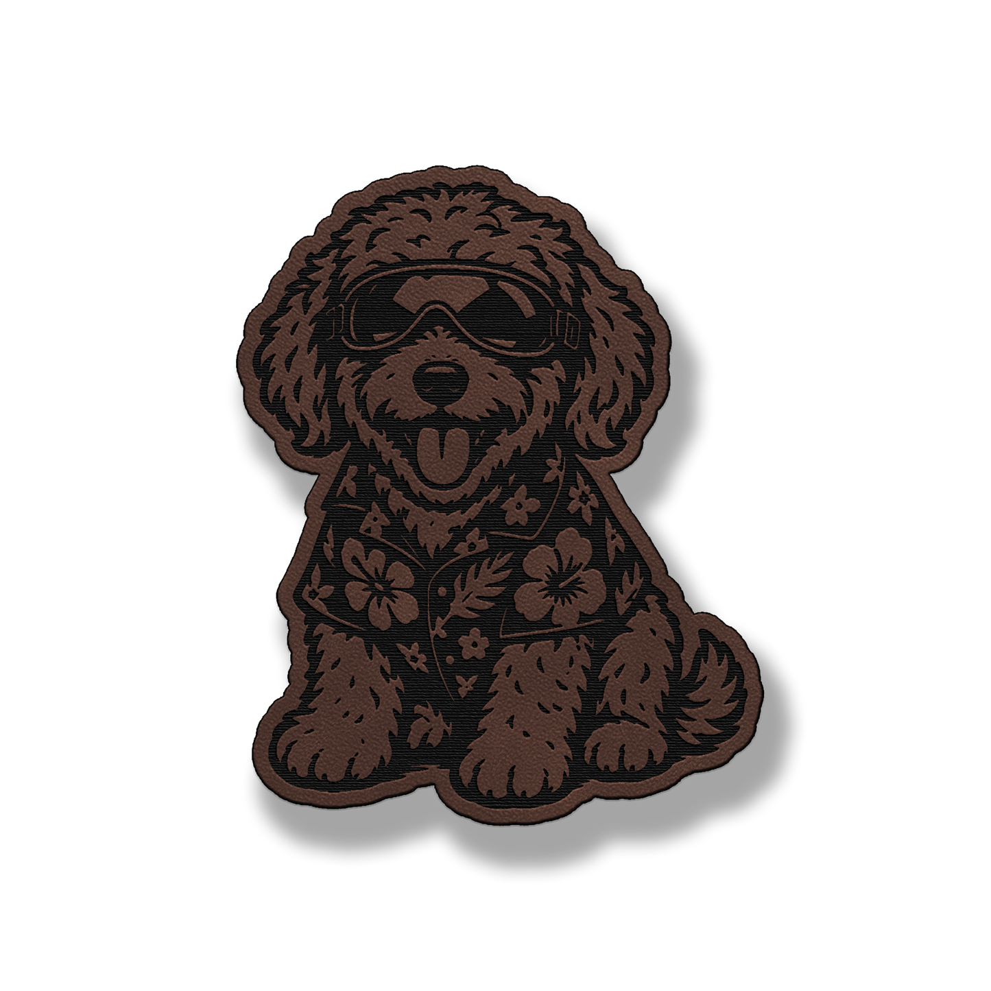 Beach Golden Doodle dog patch in classic light brown leatherette
