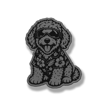 Beach Golden Doodle dog patch in classic gray leatherette