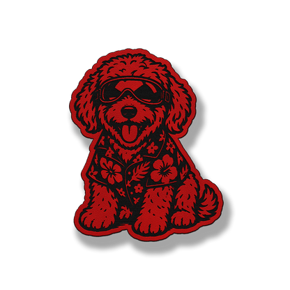 Beach Golden Doodle dog patch in classic red leatherette
