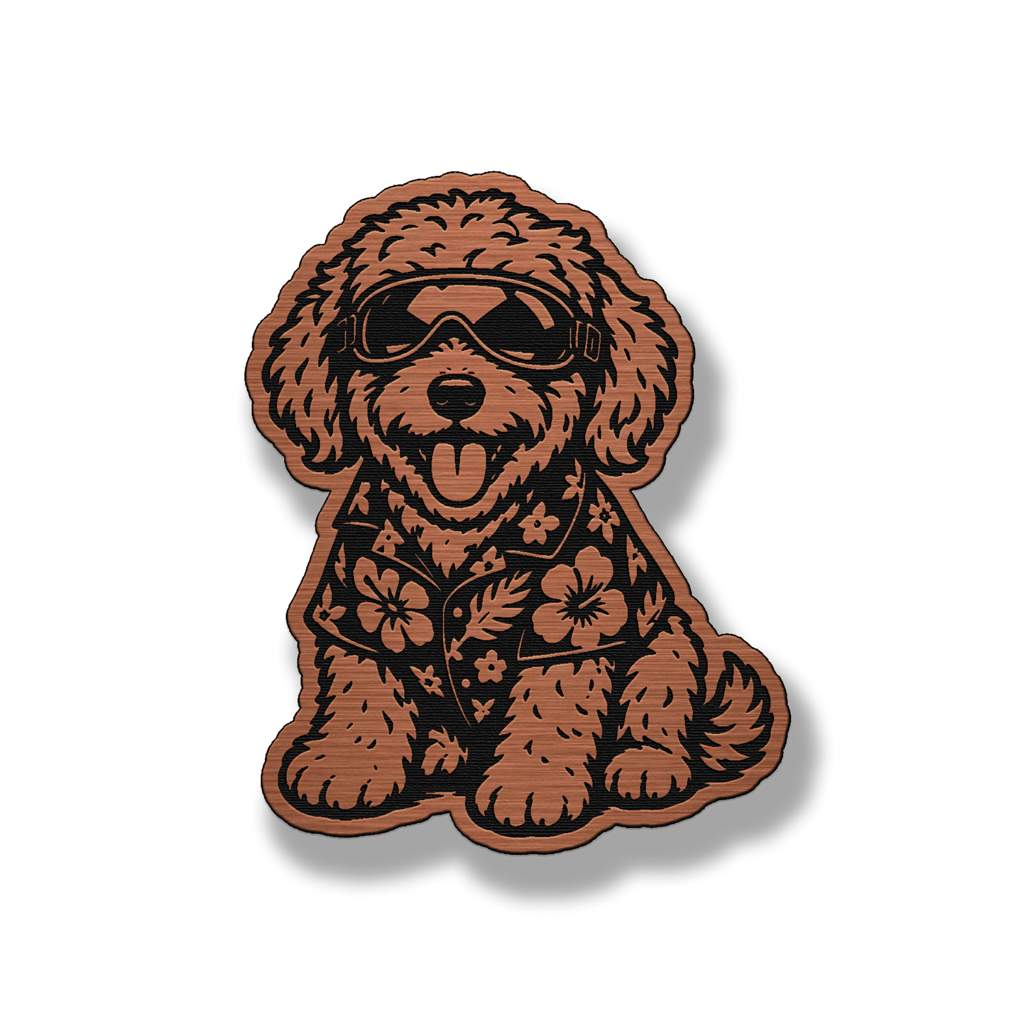 Beach Golden Doodle dog patch in copper acrylic