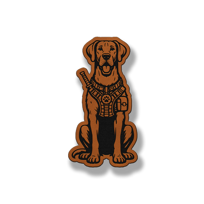 Tactical Great Dane natural ears patch in classic chestnut brown leatherette