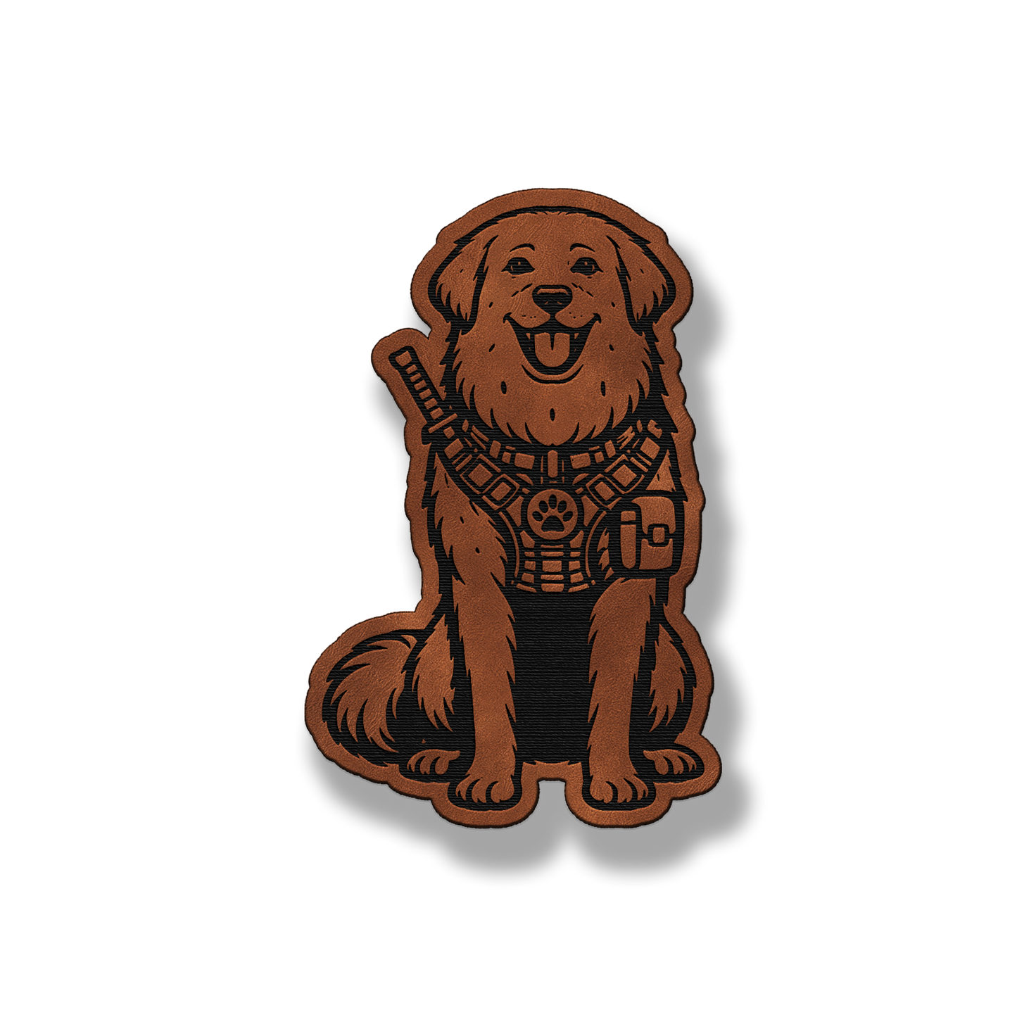 Tactical Great Pyrenees dog leatherette morale patch in saddle chestnut