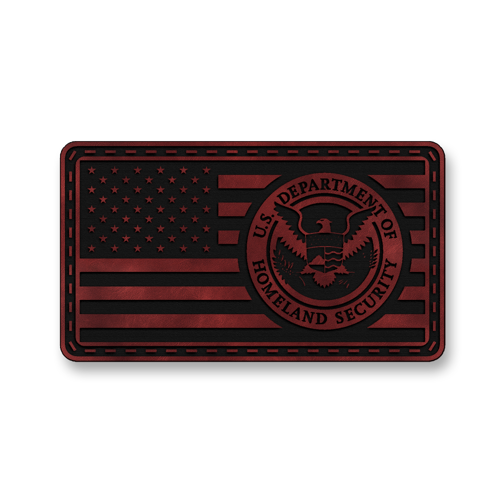Homeland Security Flag patch in saddle red leatherette