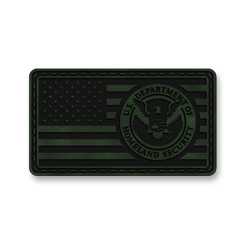 Homeland Security Flag patch in saddle green leatherette