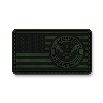 Homeland Security Flag patch in saddle green leatherette