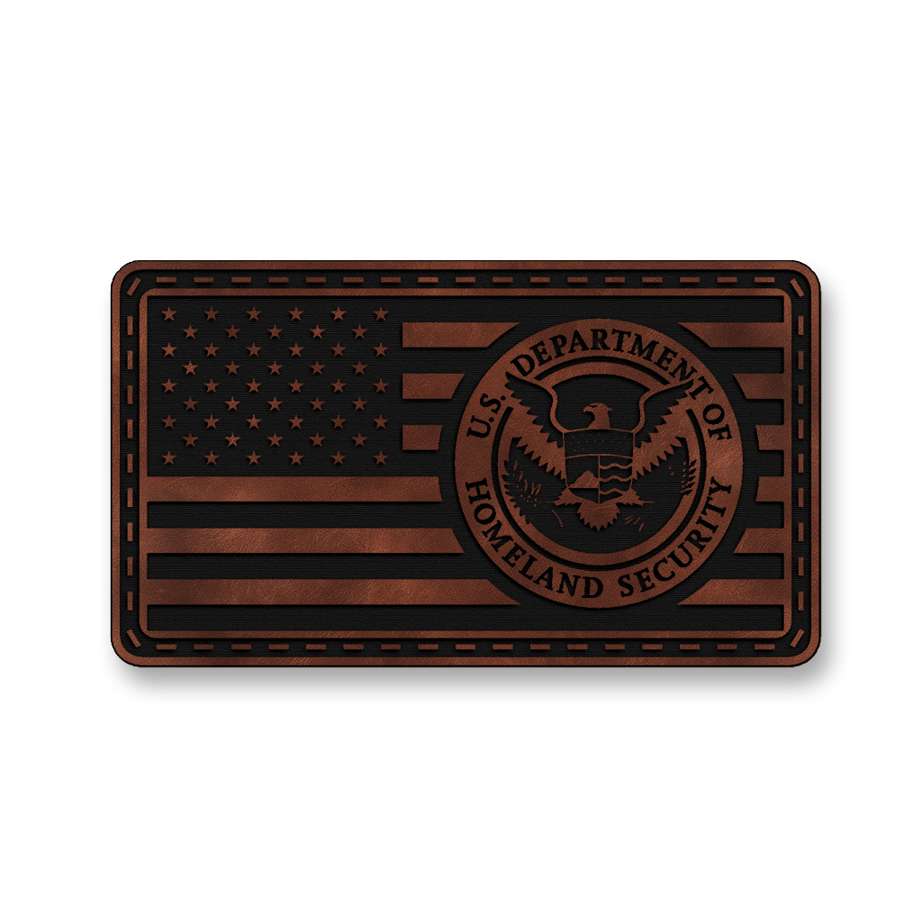 Homeland Security Flag patch in saddle dark brown leatherette