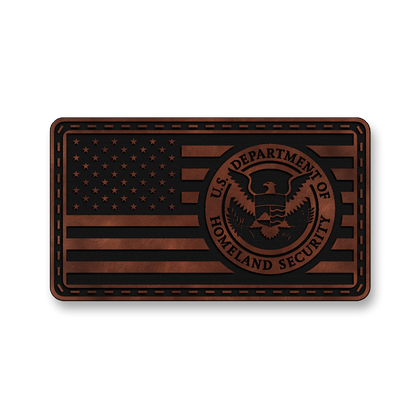 Homeland Security Flag patch in saddle dark brown leatherette