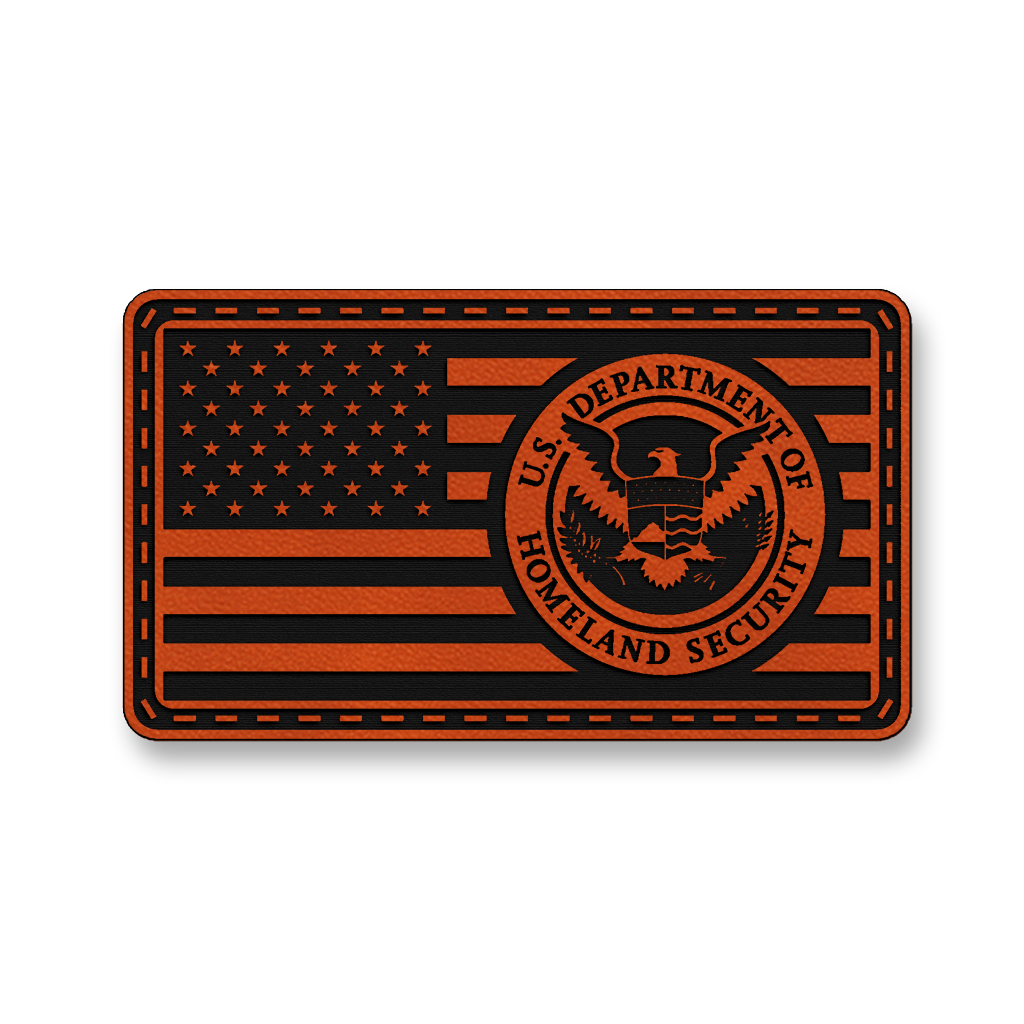 Homeland Security Flag patch in classic orange leatherette