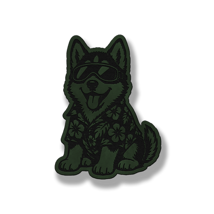 Beach Husky dog patch in saddle green leatherette