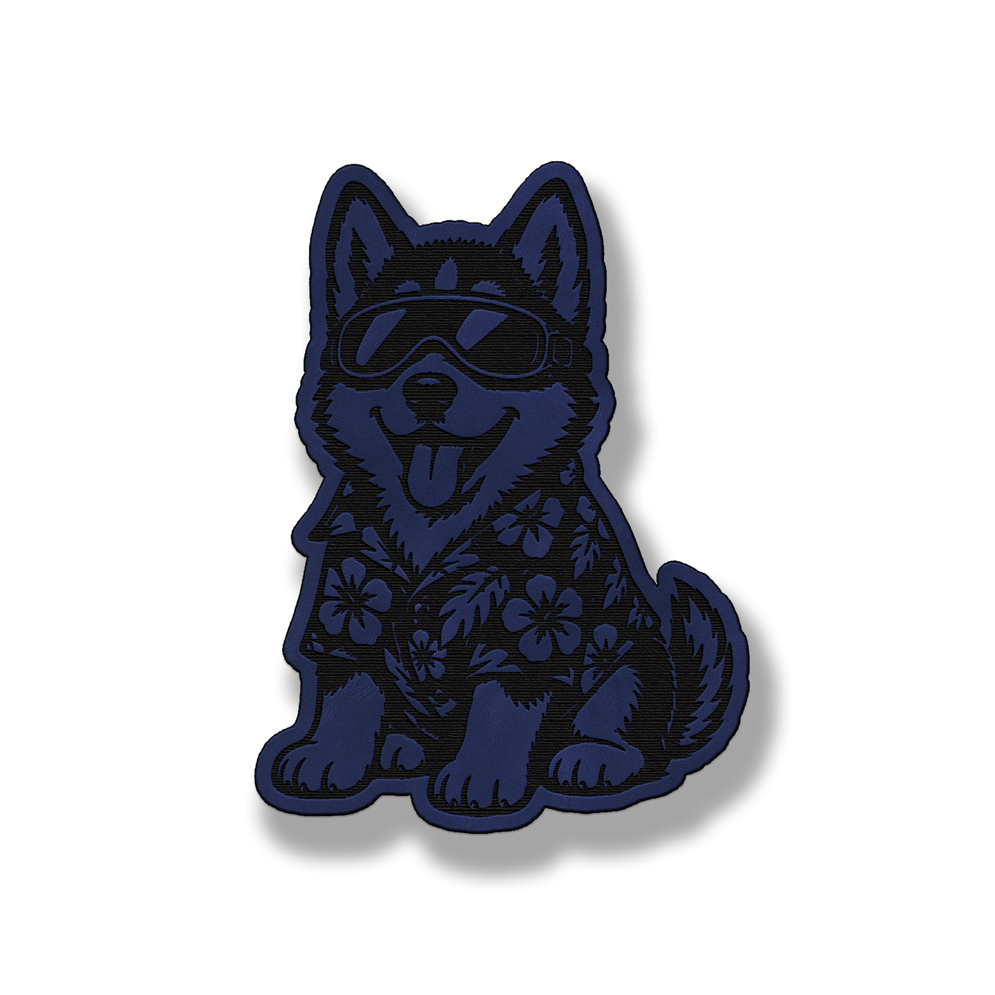 Beach Husky dog patch in saddle blue leatherette