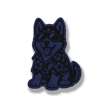 Beach Husky dog patch in saddle blue leatherette