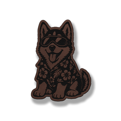 Beach Husky dog patch in classic light brown leatherette