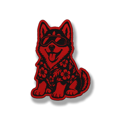 Beach Husky dog patch in classic red leatherette