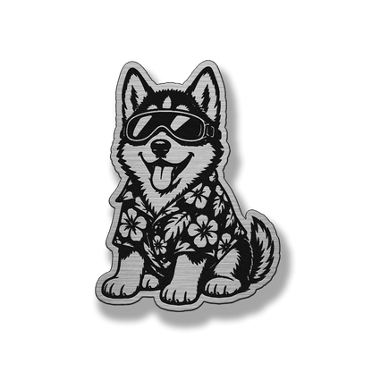 Beach Husky dog patch in silver acrylic