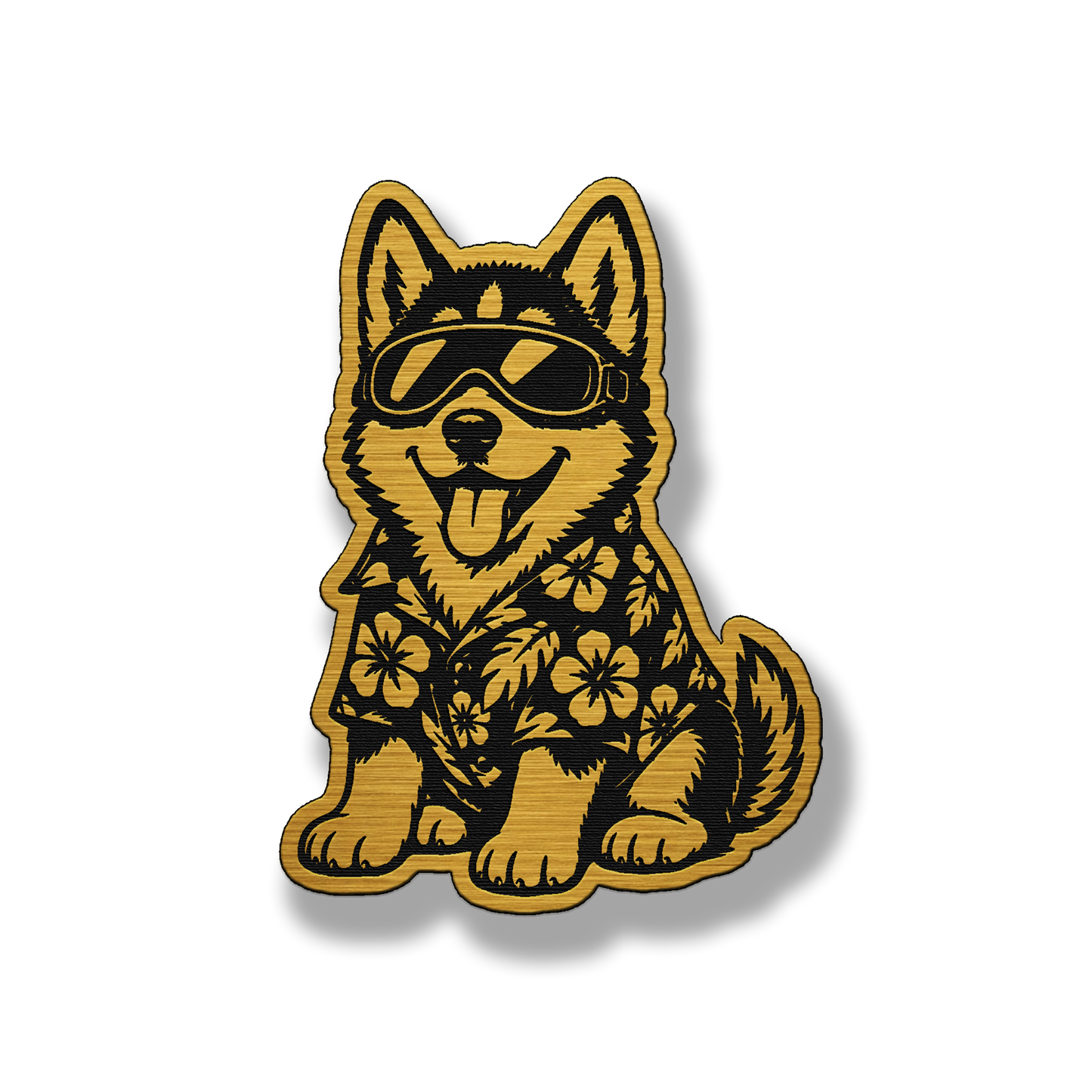 Beach Husky dog patch in gold acrylic