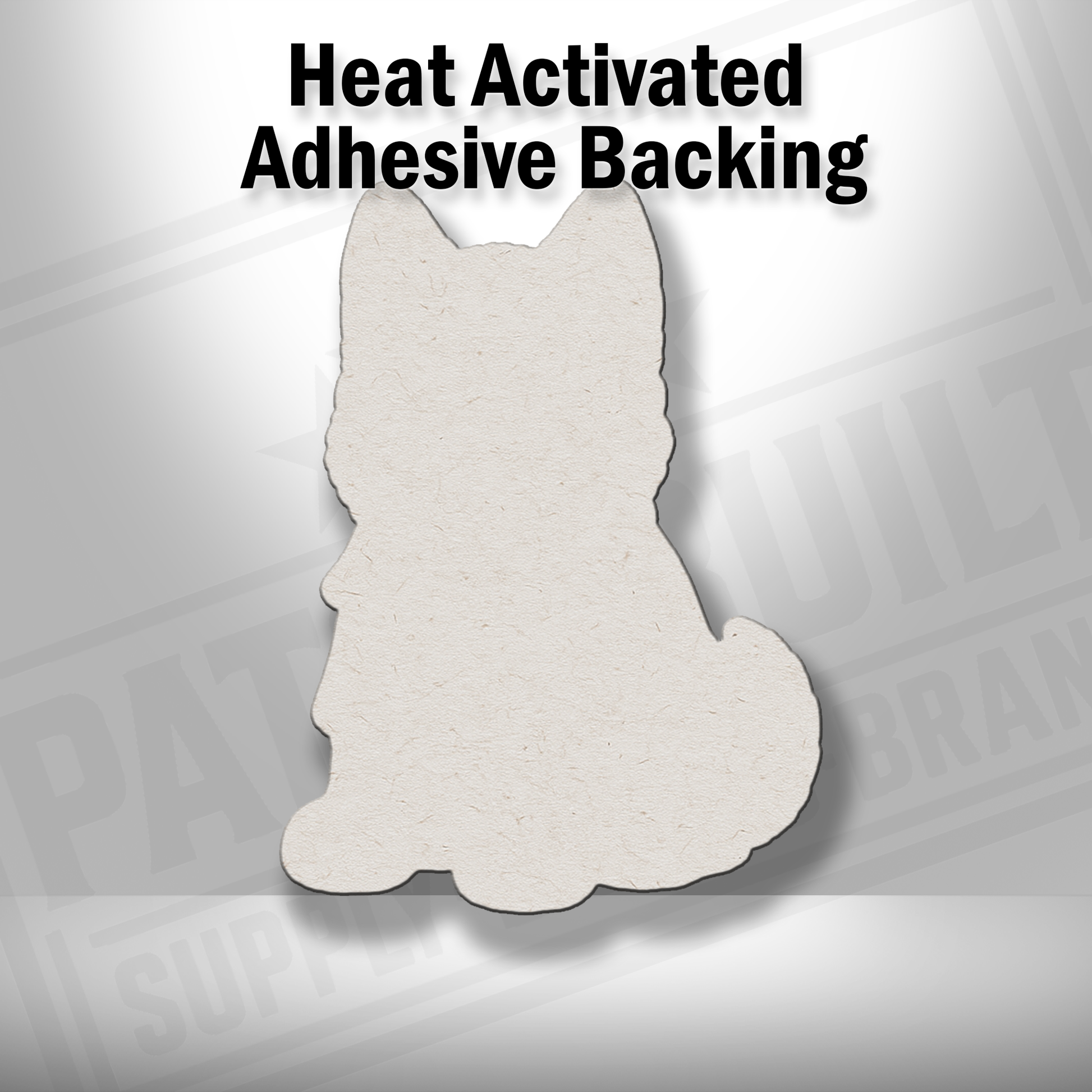 Heat-activated adhesive backing shown on Beach Husky patch