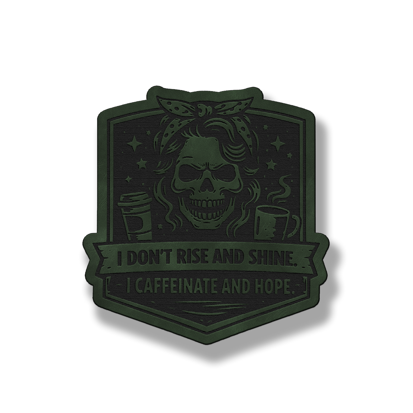 Caffeinate & Hope Skull Patch – Leatherette Morale Patch
