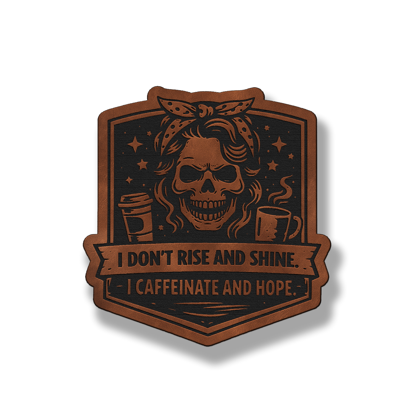 Caffeinate & Hope Skull Patch – Leatherette Morale Patch