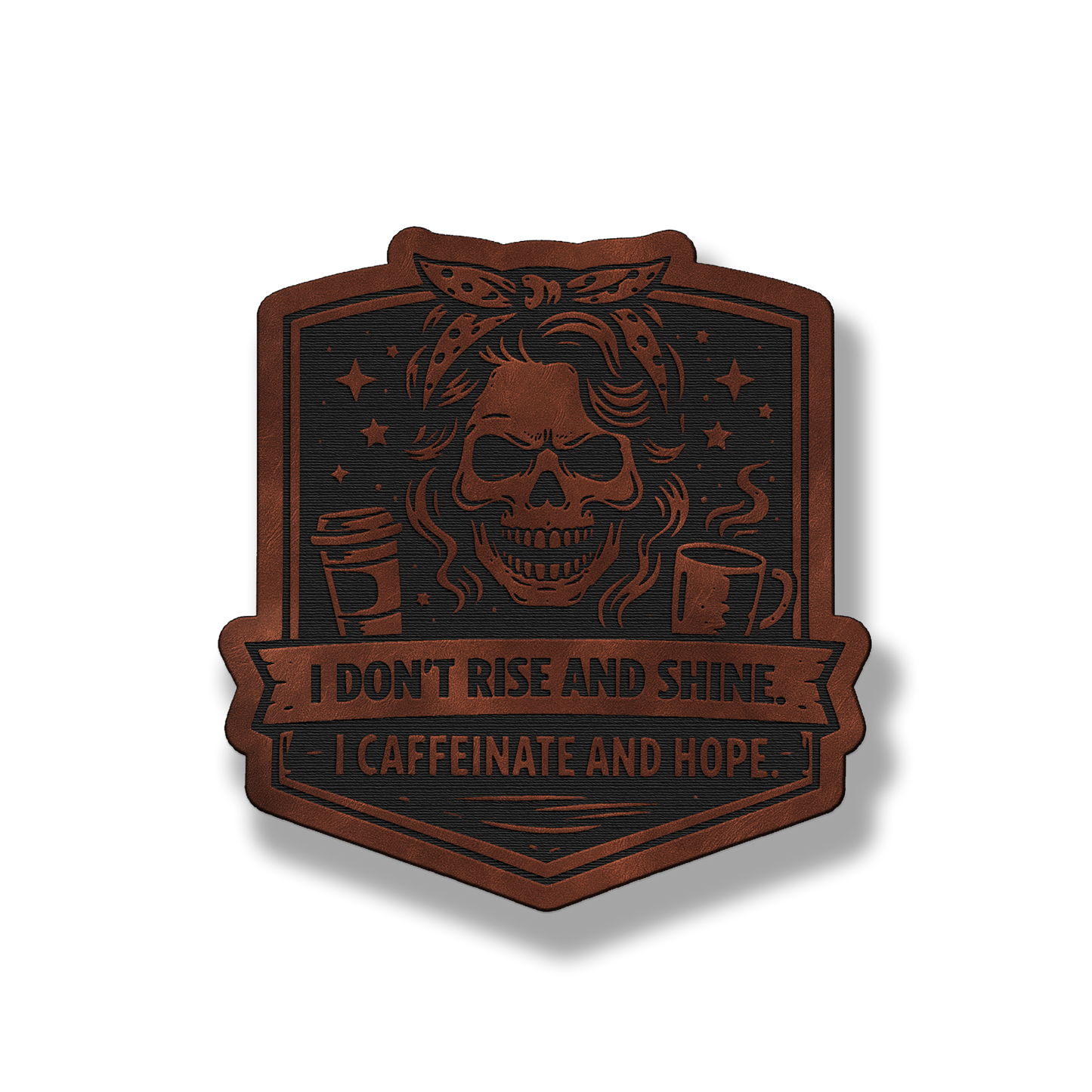 Caffeinate & Hope Skull Patch – Leatherette Morale Patch