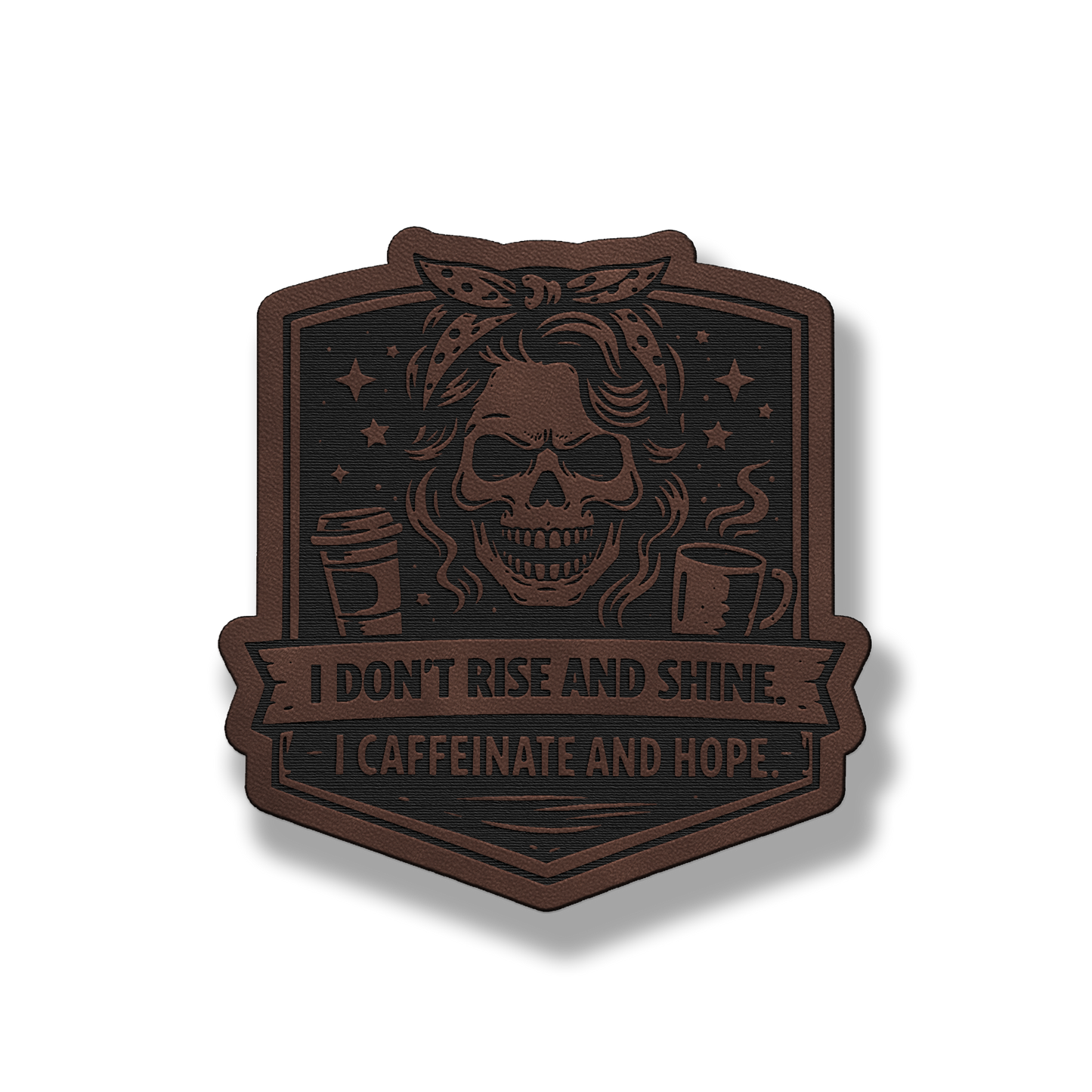 Caffeinate & Hope Skull Patch – Leatherette Morale Patch