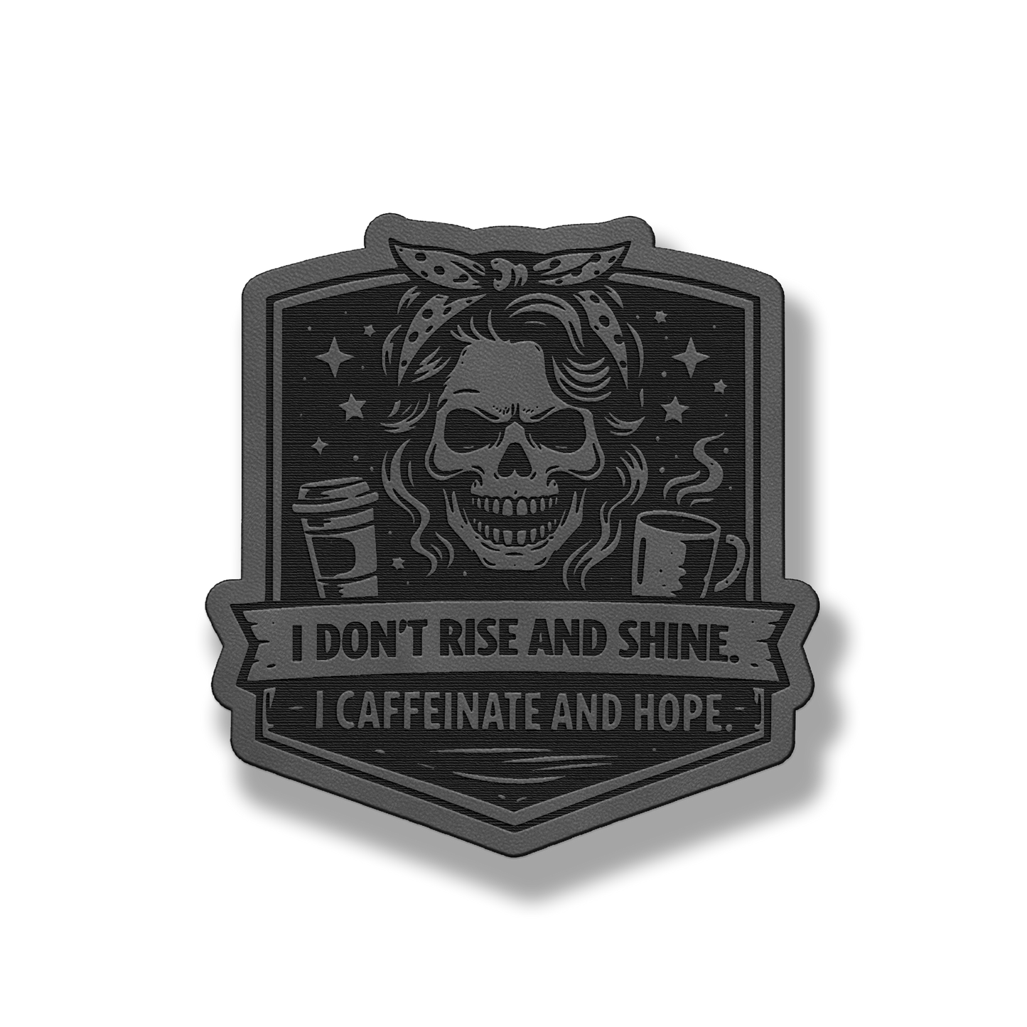 Caffeinate & Hope Skull Patch – Leatherette Morale Patch