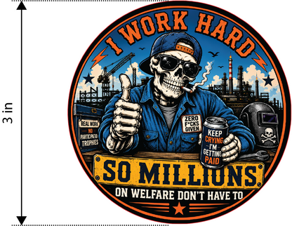 I Work Hard leatherette morale patch mockup