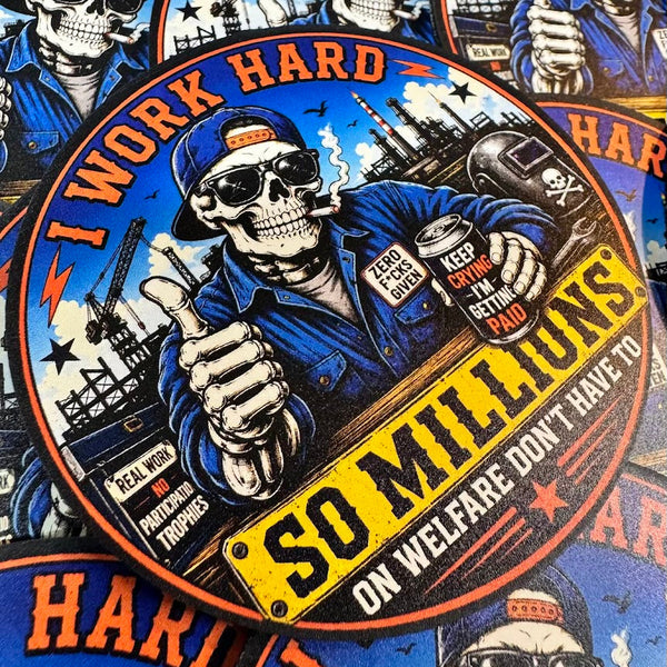 I Work Hard – Leatherette Morale Patch