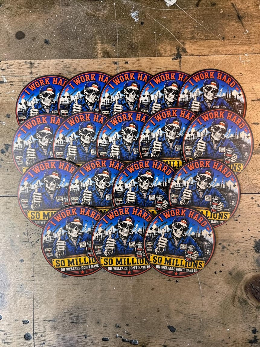 I Work Hard leatherette patch close-up photo