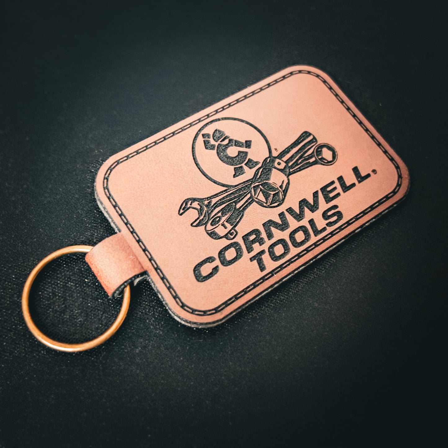 Custom Engraved Leatherette Keychain - Add Your Logo
