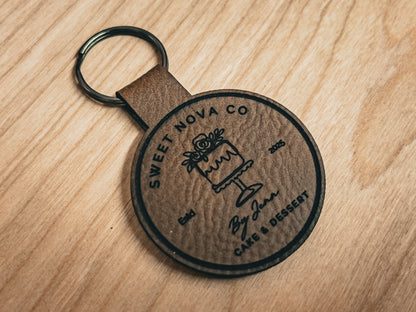 Custom Engraved Leatherette Keychain - Add Your Logo